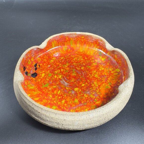 Hand Made Studio Art Pottery Ashtray Trinket Dish Folded Edges Artist Signed VTG - Picture 10 of 12